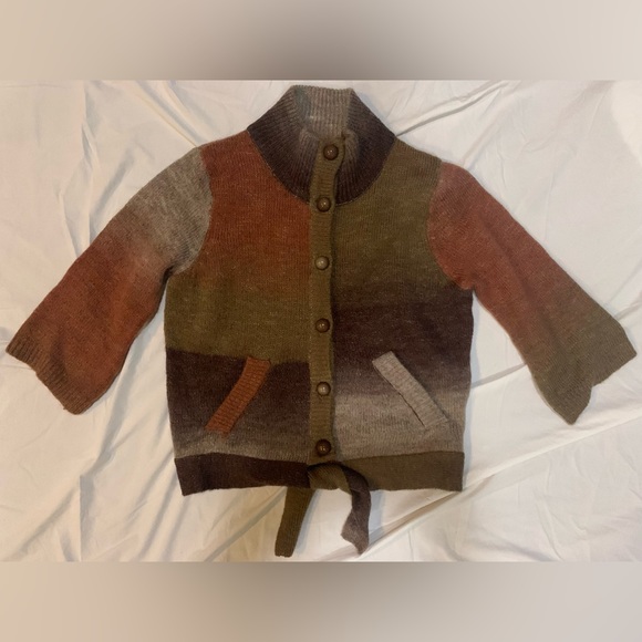 Art & Soul rust and shades of brown color, 3/4 sleeve tie front cardigan - Picture 2 of 5